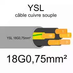 câble cuivre souple isolé PVC gris série YSL 18 conducteurs 0.75mm2 18G0.75mm2