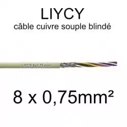 câble électrique blindé LIYCY 8x0.75 section 0.75mm2 8 conducteurs