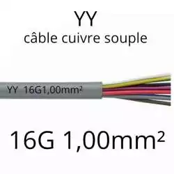 cable electrique souple serie YY ou YSL ou YSLY 16 fils avec terre vert jaune section 1mm2 16G1mm2