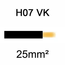 fil de câblage en cuivre souple isolé PVC série H07VK 25mm² noir