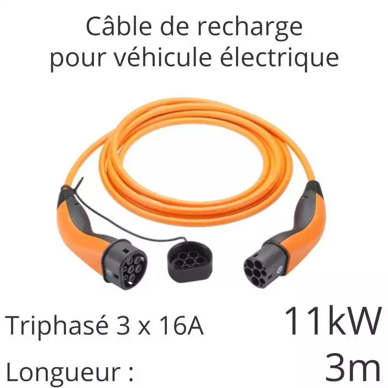 câble de recharge voiture électrique tri 11kw 16A 3x16A longueur 3m couleur orange câble de recharge voiture électrique tri 11kw 16A 3x16A longueur 3m couleur orange