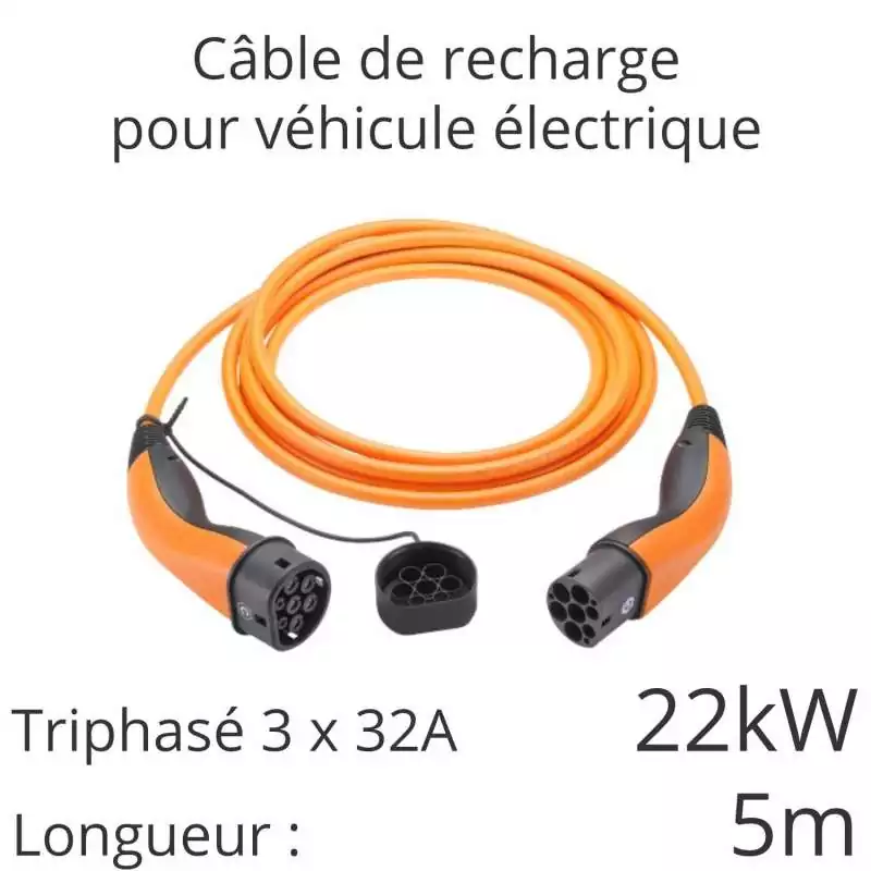 câble de recharge voiture électrique tri 22kw 32A 3x32A longueur 5m couleur orange câble de recharge voiture électrique tri 22kw 32A 3x32A longueur 5m couleur orange
