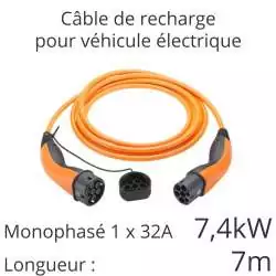 câble de recharge voiture électrique mono 7.4kw 16A 1x16 longueur 7m couleur orange