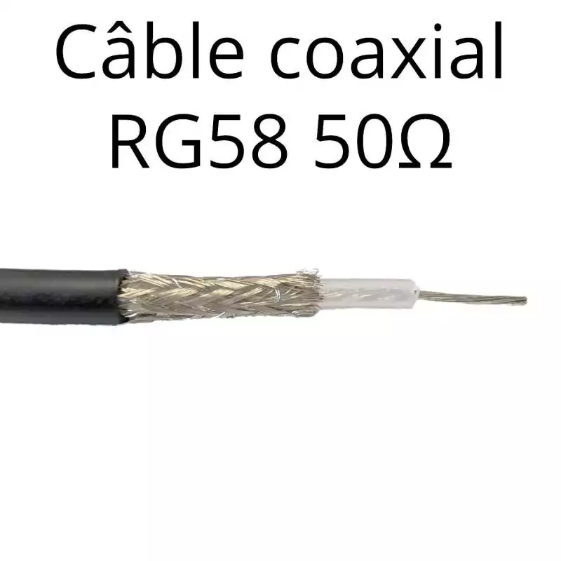 câble coaxial série RG58 vue avec tresse cuivre de blindage câble coaxial série RG58 vue avec tresse cuivre de blindage