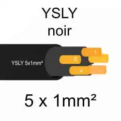 câble cuivre souple noir pour extérieur série YSLY 5 conducteurs 1mm² 5x1mm2 sans vert jaune