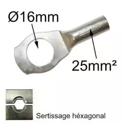 cosse à sertir cuivre étamé 25mm² trou M16 cosse à sertir cuivre étamé 25mm² trou M16