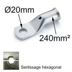 cosse à sertir cuivre étamé 240mm² trou M20 cosse à sertir cuivre étamé 240mm² trou M20
