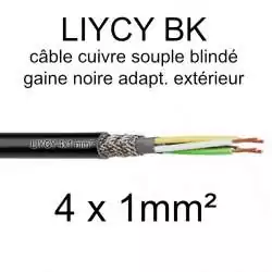 câble électrique blindé noir LIYCY BK pour exterieur 4 fils conducteurs section 1mm² 4x1mm2