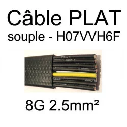 câble électrique plat noir souple série H07VVH6F 8 conducteurs 2.5mm²