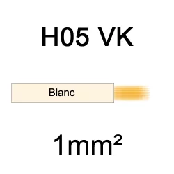 fil de câblage cuivre souple isolé PVC H05VK 1mm² ivoire blanc