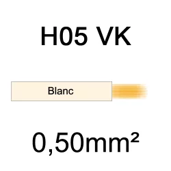 fil de câblage cuivre souple isolé PVC H05VK 0.5mm² ivoire blanc