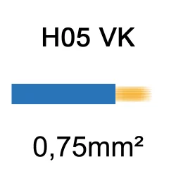 fil de câblage cuivre souple isolé PVC H05VK 0.75mm² bleu
