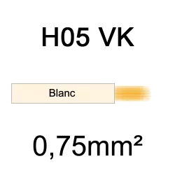 fil de câblage cuivre souple isolé PVC H05VK 0.75mm² ivoire blanc