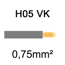 fil de câblage cuivre souple isolé PVC H05VK 0.75mm² gris
