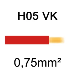 fil de câblage cuivre souple isolé PVC H05VK 0.75mm² rouge