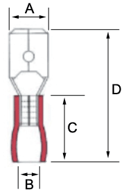 schema et dimensions des cosses plates mâle préisolée